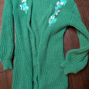 Granny Green Floral Knit Women's Cardigan, No Tag